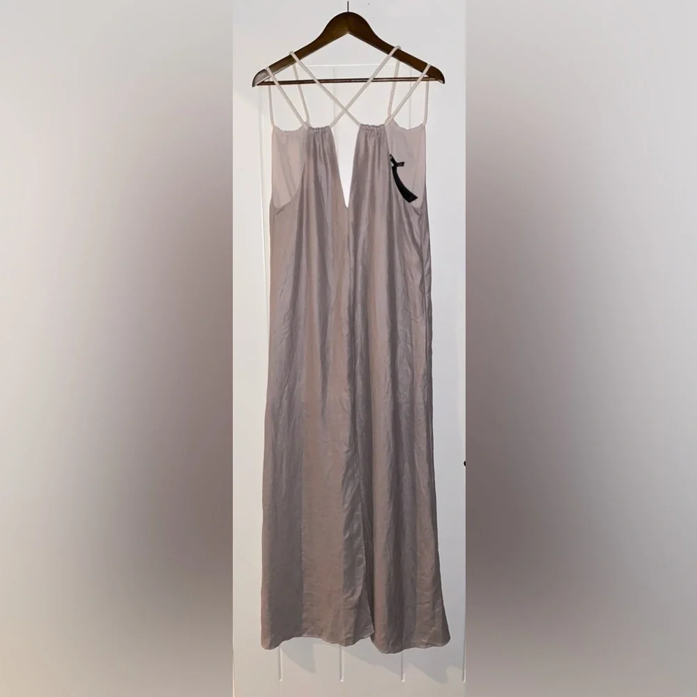 Krisa X Revolve Strappy Linen Maxi Dress Women XS‎ Slit Front Minimalist NEW